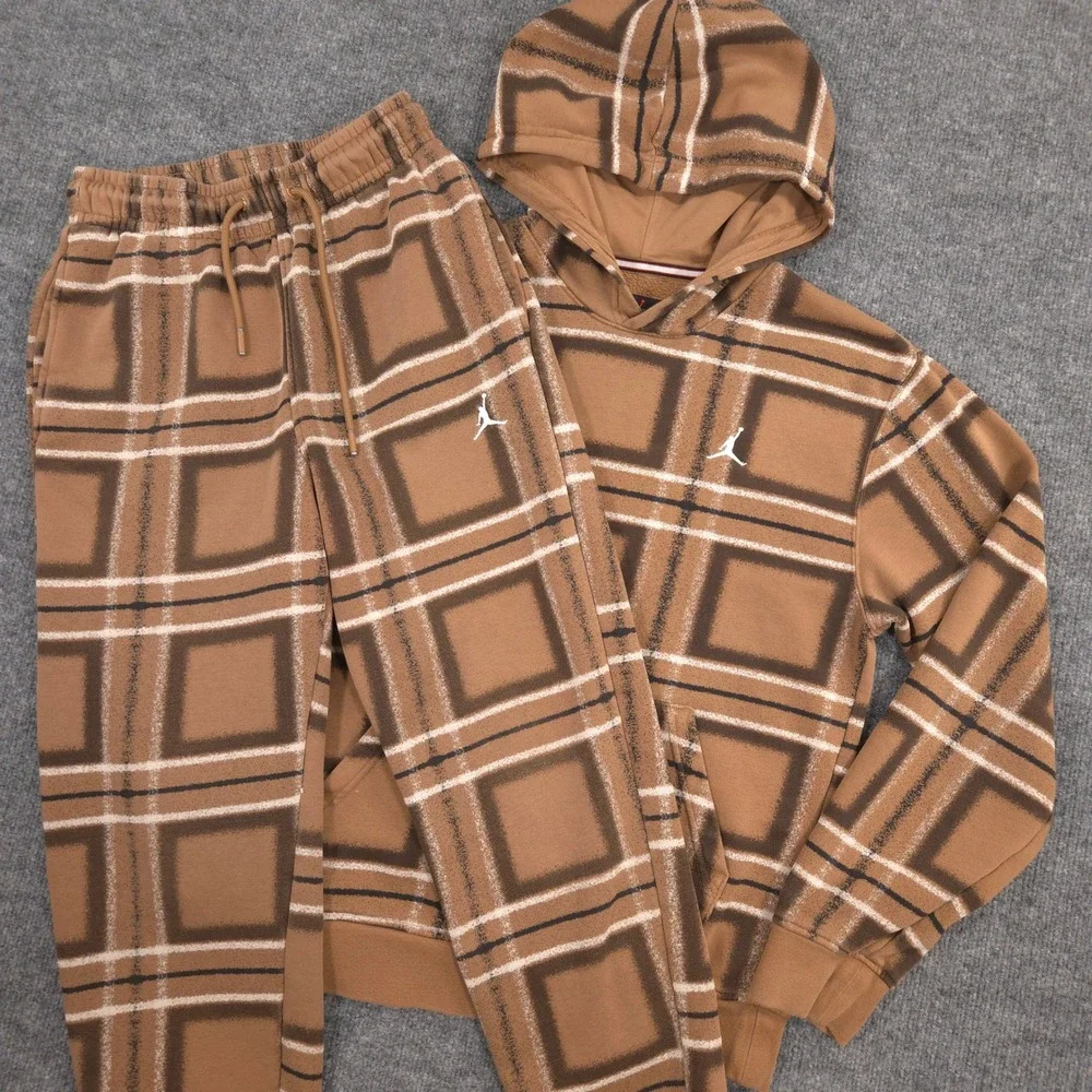 Jordan Essentials Fleece Sweatsuit Hoodie & Sweatpants Set Mens XS Brown Jumpman